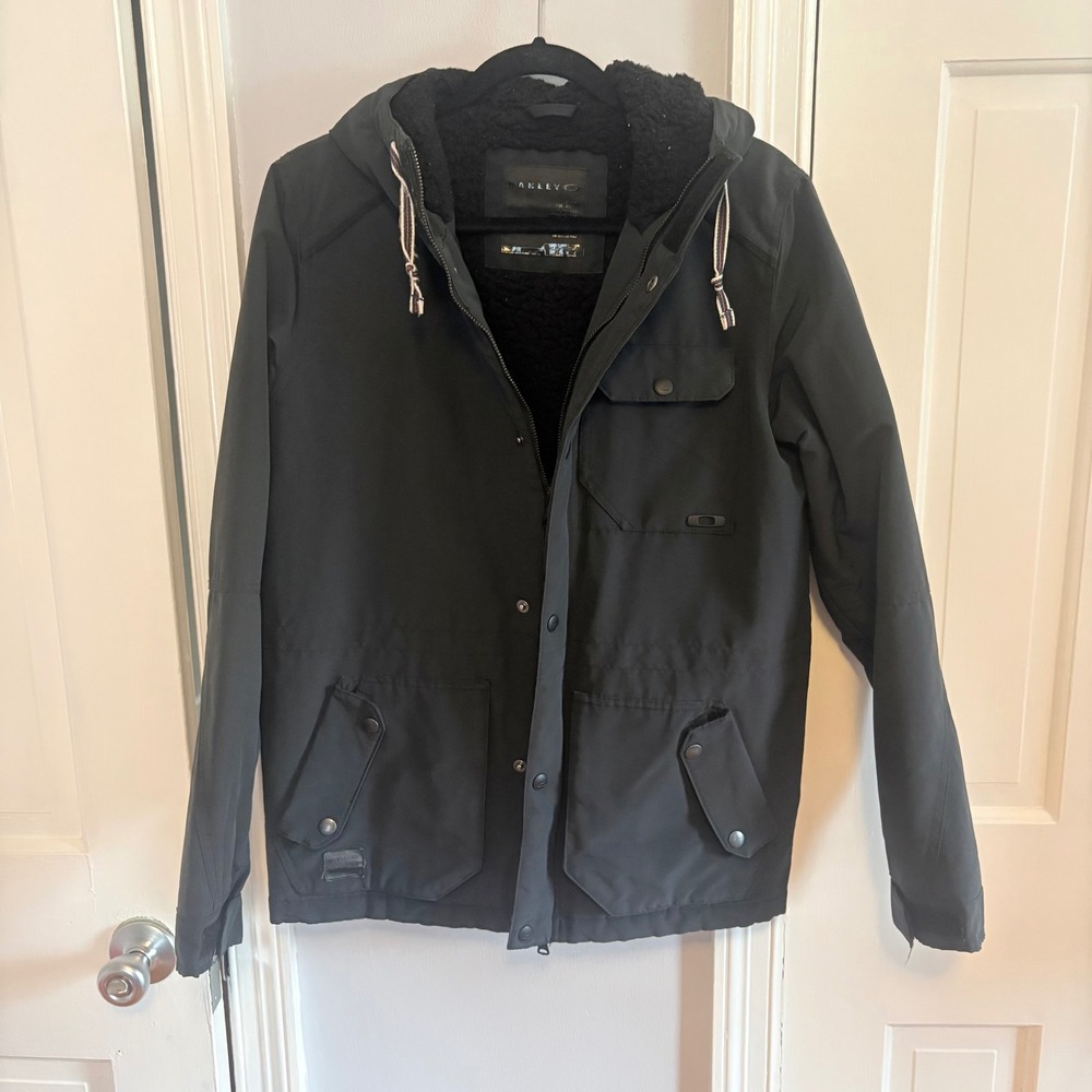 Oakley Womens Small Utility Hooded Parka Jacket Black Sherpa Lined Multi Pocket